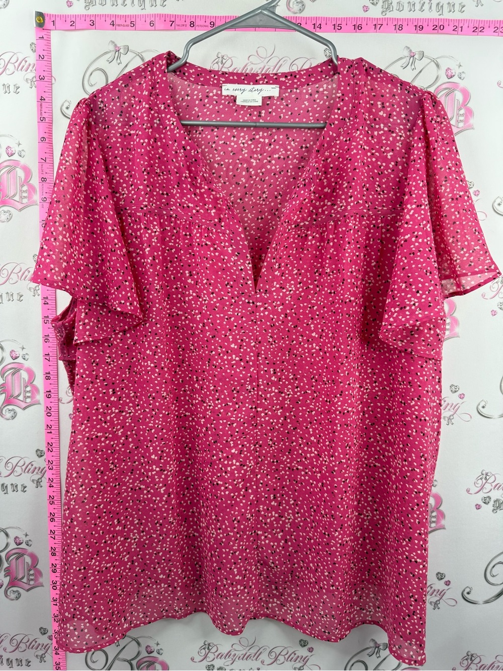 In every story tshirt Bright Pink Flutter-Sleeve V-Neck Blouse